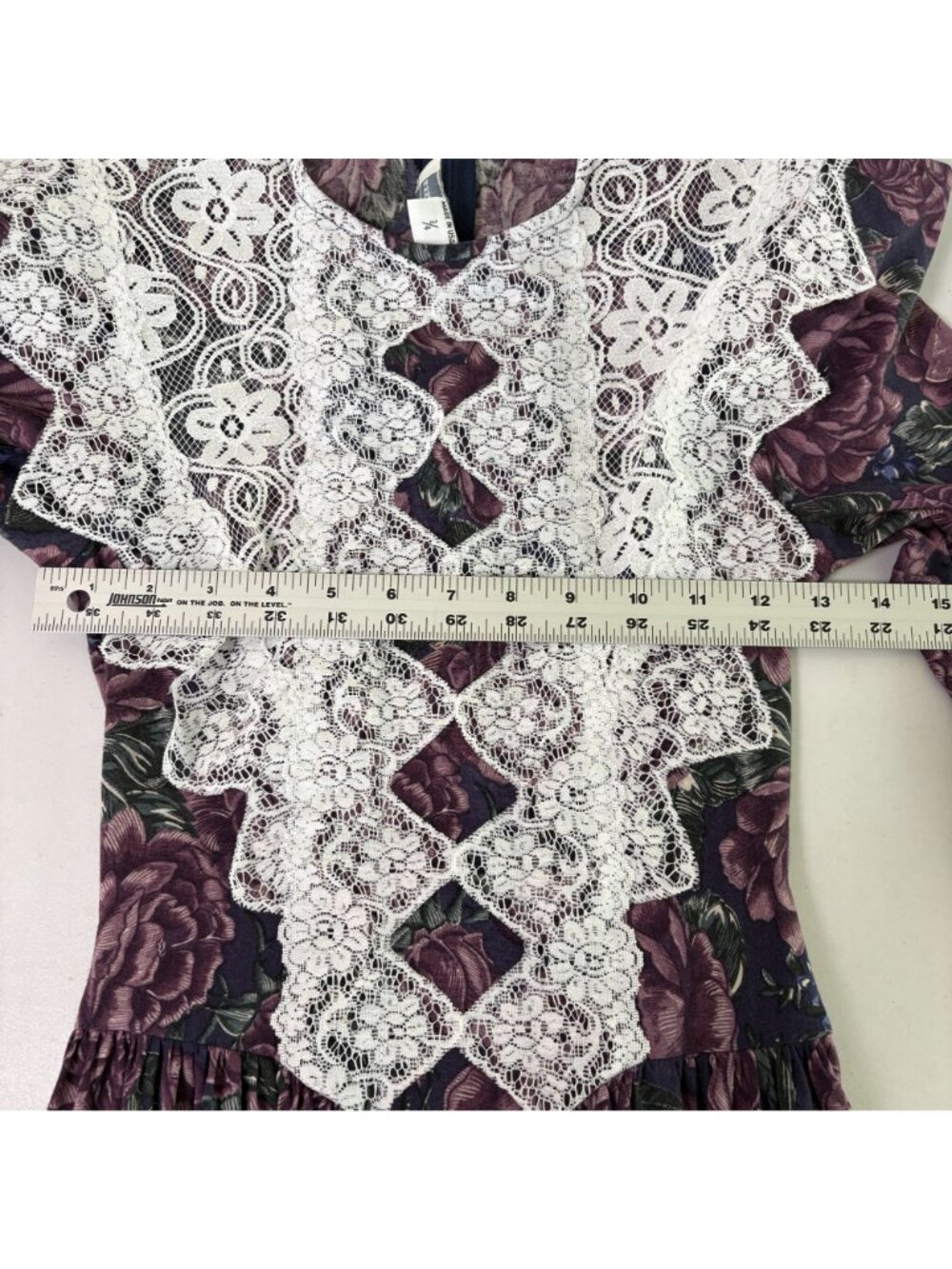 Vintage Jessica McClintock Gunne Sax Dress Size 3 4 Floral Lace Trim Cottage - Picture 9 of 13